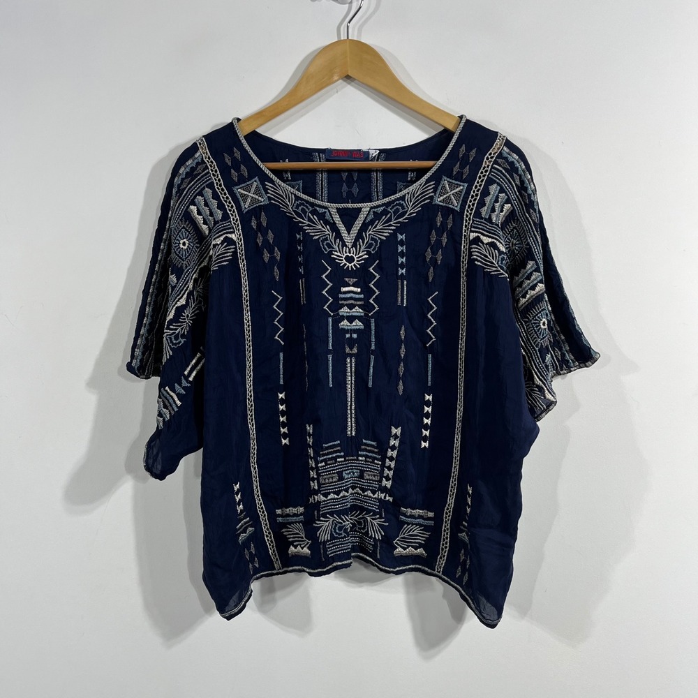 Johnny Was Boho Western Retro Embroidered Cupra Top Womens Medium Hippie Chic